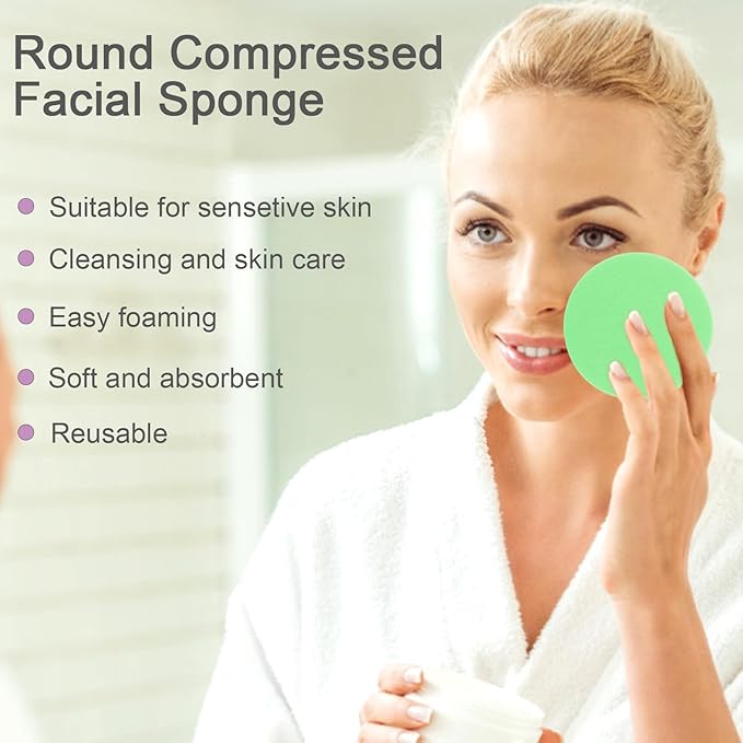 120 Count Compressed Facial Sponges, Face Cleansing Sponge for Estheticians Compress Exfoliating Spa Wash Round Makeup Removal Pads for Women