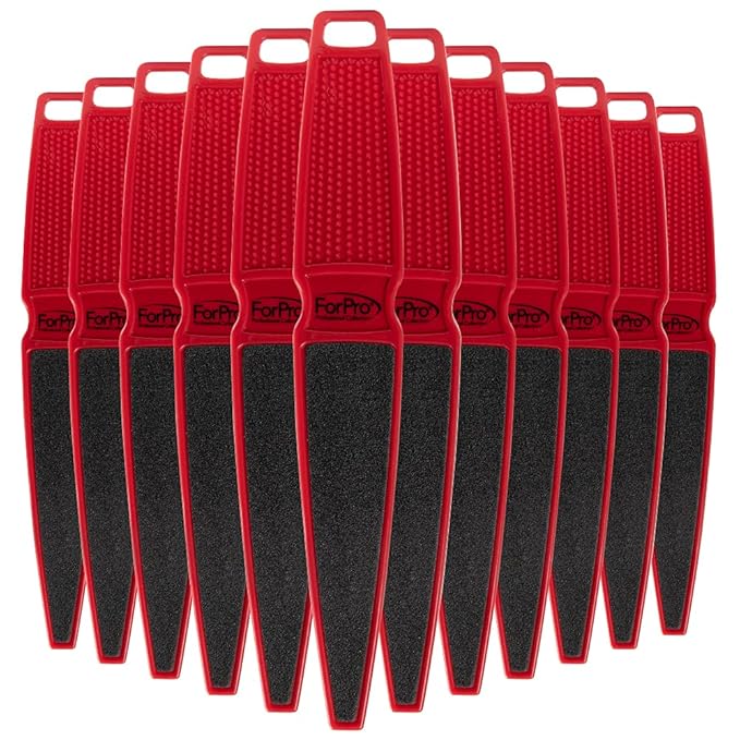 ForPro Professional Collection Pedicure Paddle Foot File, Double-Sided for Heels, Disposable & Sanitizable, 80/180 Grit, Red, Pack of 12