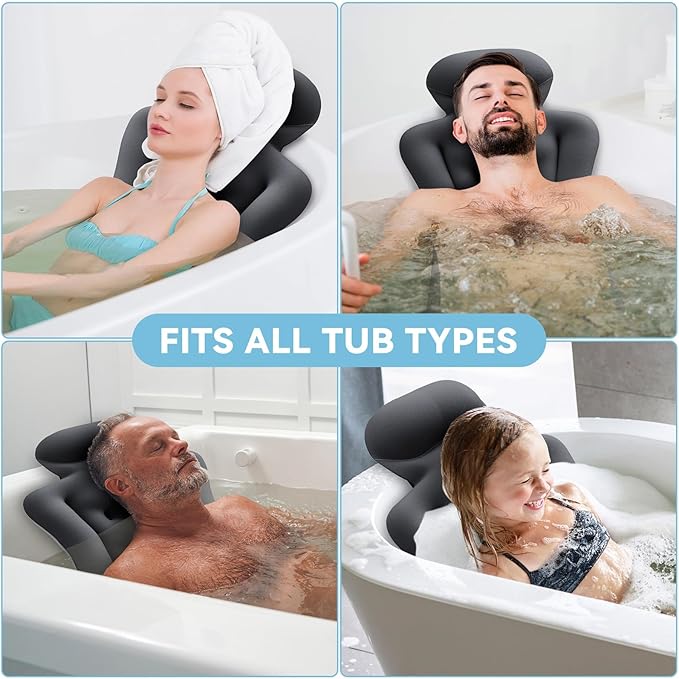 Full Body Bath Pillow for Bathtub RUVINCE Ergonomic Luxury Bathtub Pillow with Head,Neck, Shoulder and Back Support, 6D Bath Pillows for tub with 192 Powerful Suction Cups, Fits All Bathtub