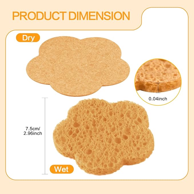 50-Count Facial Sponges, Natural Fiber, Deep Yellow, Reusable, Exfoliating Sponges for Cleansing, Makeup Gift