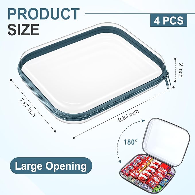 Hoolerry 4 Pcs Hard Clear Zipper Case Makeup Bags Plastic Zipper Pouch Transparent Storage Box Containers for Cosmetics, Snacks, Building Blocks, Puzzles(Clear,9.8 x 7.9 x 2 in,Morandi)