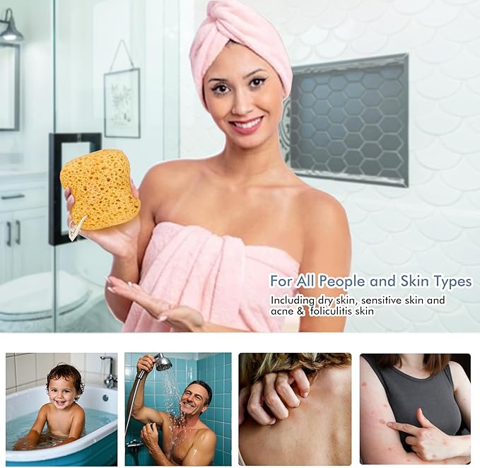 Bathing Sponges, Azymi 4-Pack Shower Sponge for Women Men, Body Wash Sponges with Dense Foam for Gentle & Deep Cleansing, Ultra-Soft for Sensitive Dry Skin