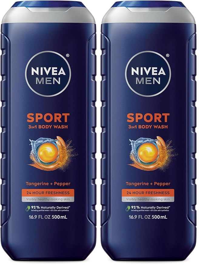 Nivea Men Sport Body Wash with Revitalizing Minerals, 16.9 Fl Oz Bottle (Pack of 2)