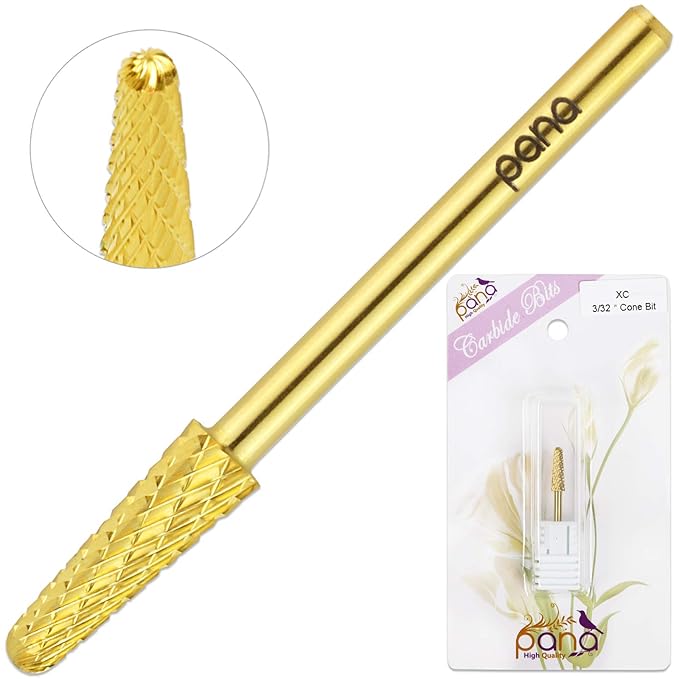 USA PANA Professional 3/32" Shank Size - Cone Shape Carbide Bit - Nail Drill Bit for Manicure Pedicure Tools Dremel Machine - Gold, Silver (Extra Coarse, Gold)