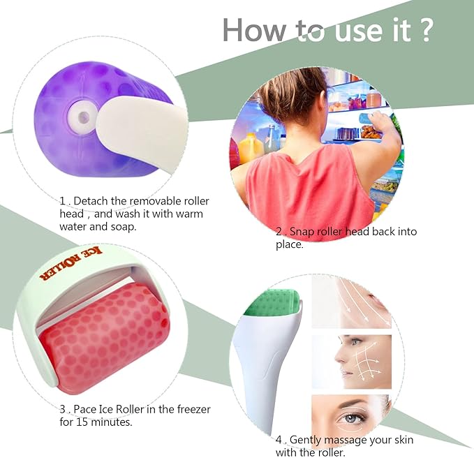 Ice Roller for Face,Cold Facial Massager for Eye Puffiness,Skin Care Tools for Migraine Relief and Blood Circulation (Red)