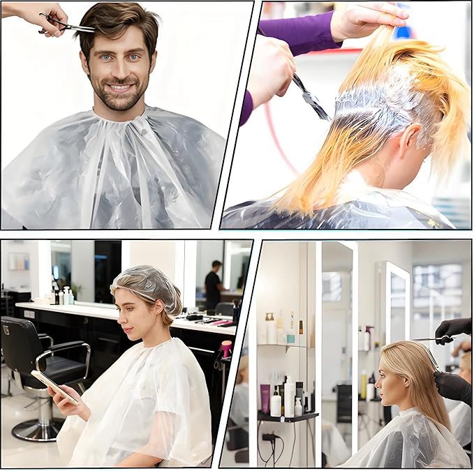 50Pcs Disposable Waterproof Capes, Hair Cutting Cape,Hair Color Cape Disposable Hair Salon Capes for Hair Stylist, Hair Dye and Styling Bibs for Hairdresser Artist Clients