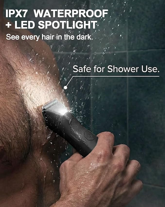 Body Trimmer for Men - Groin & Ball Shaver with Charging Dock - Constant Power No-Pull Electric Pubic Hair Clipper - 5-in-1 Guard Waterproof Body Groomer with LED Light, for Groin, Armpit & Body