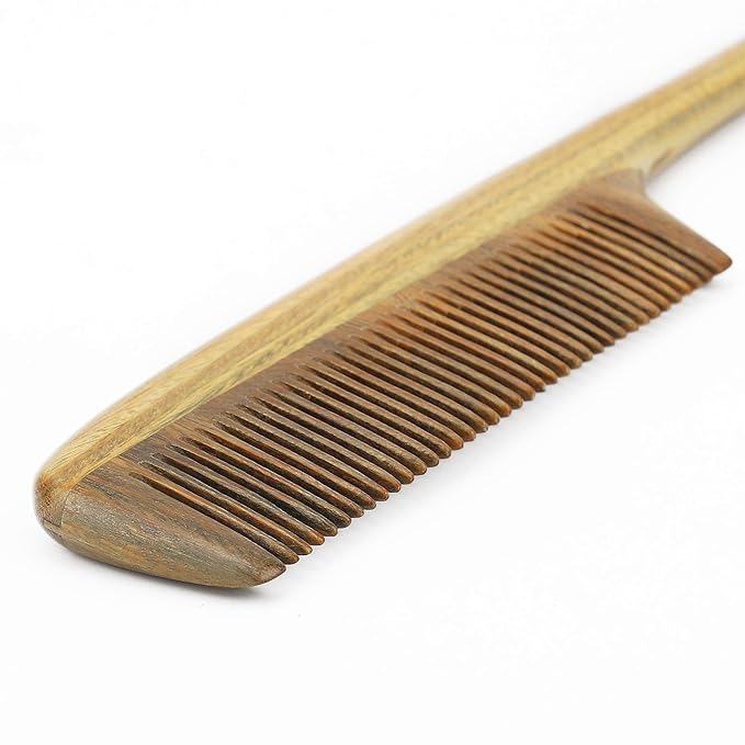 Onedor Handmade 100% Natural Green Sandalwood Hair Combs - Anti-Static Sandalwood Scent Natural Hair Detangler Wooden Comb (Fine Tooth Tail Comb)