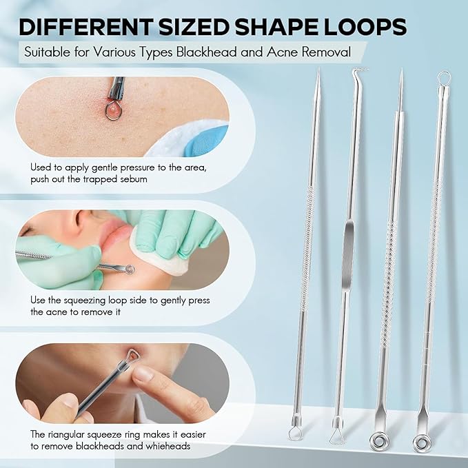 5PCS Blackhead Remover Comedone Extractor,Stainless Pimple Popper Tool，Curved Blackhead Tweezers Kit, Professional Stainless Pimple Acne Blemish Removal Tools Kit，Blackhead Extractor Tool