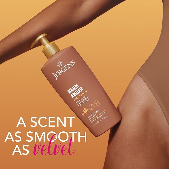 Jergens Shea Fusion Warm Amber Body Lotion, Moisturizer with Shea Butter & Vitamin E, 14 Fl Oz