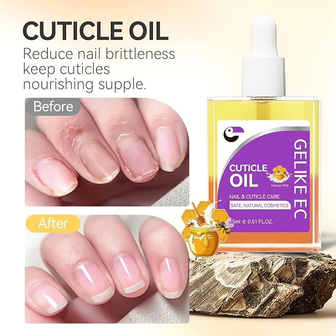 Cuticle Repair Oil for Damaged Nails - Gelike EC Honey Smells Nail Treatment for Growth and Strengthen - Growth Oil Quick Dry Nail Care Moisturize Weak Thin Salon and Home 15ML LARGE CAPACITY