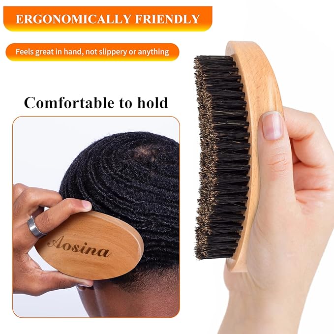 Wave Brush for Men - Beech Wood & Black Boar Bristle Brush for Cultivating Beards, Hair Waves, and Wolfing