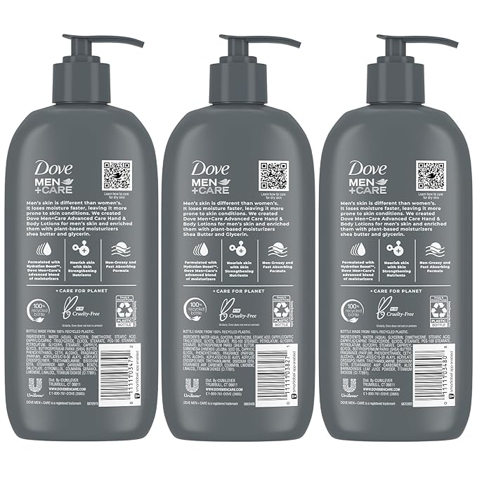 Dove Hand & Body Lotion, Men+Care Variety Pack – Rough Dry Skin Comfort with Shea Butter, Sensitive Skin Comfort with Aloe Vera, Everyday Skin Comfort with Jojoba Oil, 13.5 Oz Ea (3 Piece Set)