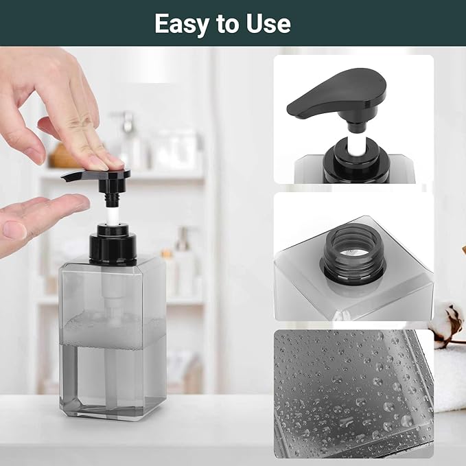 Suream Plastic Soap Dispenser 15oz/450ml, 3 Packs Shampoo Bottles Refillable with Pump and Labels, Body Wash Dispenser for Shower, Shampoo Container for Soap Cream Lotion Gel(Grey)