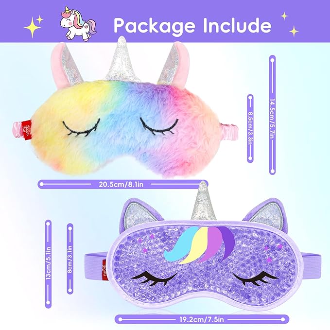 Cooling Eye Mask and Sleep Mask Cover Rainbow Birthday Cute Gifts Teens Women, Cold Warm Compress for Dry Eyes Spa at Home Travel Plush Blindfold Sleeping