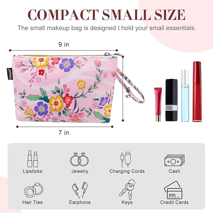 Gloppie Small Makeup Bag for Purse - Floral Cosmetic Bags - Teacher Appreciation Gifts for Women