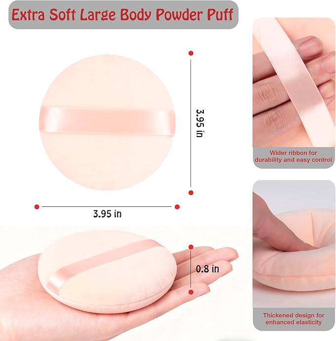 Body Powder Puff Extra Soft Large 3.95" Dusting Powder Puff for Women Bath and Face Makeup Setting Powder Applicator - Perfect for Talcum or Loose Powder, Big Beauty Sponge