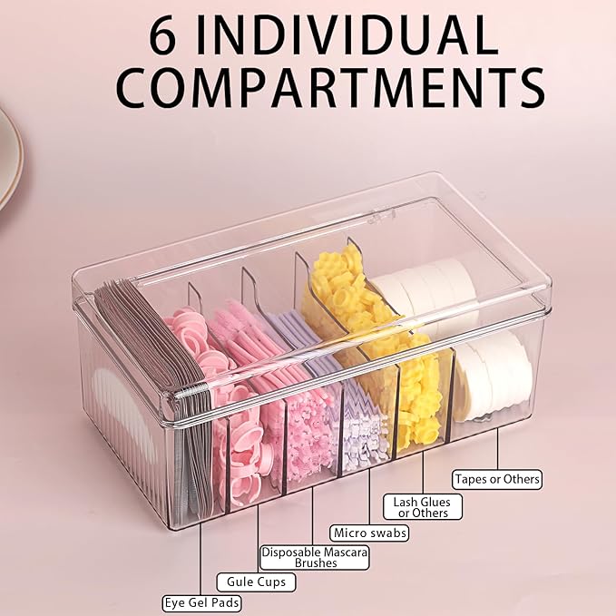 ELLDOO Lash Cart Organizer For Lash Techs, Acrylic Lashes Extension Box, Large Capacity False Eyelash Supplies Organizer Storage Box, Separated Lashes Supplies Container with Lid