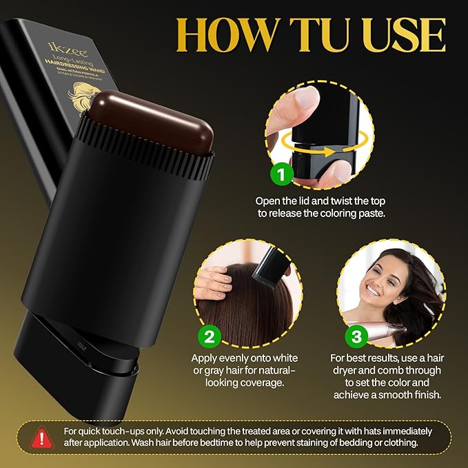 Safe and Convenient Comb Hair Dye,Portable Color Touch-Up Wand Waterproof and Sweat-Proof,Quick Touch-Ups,Instantly Covers Gray Roots Precision Brush-0.7Fl.oz (brown)
