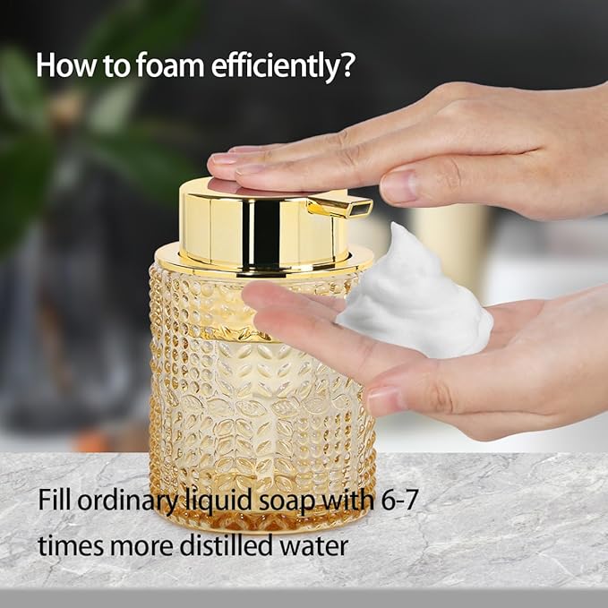 Glass Foaming Soap Dispenser,Foam Dispenser Bottle with Large Pump,Wide-Mouthed and Easy to Press,Refillable Hand Soap Dispenser for Bathroom Countertop and Kitchen Decor (1, Amber)