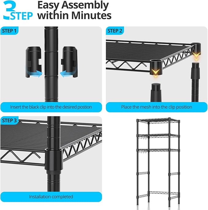 3-Tier Mini Fridge Stand, Adjustable Heavy Duty Storage Shelves, Maximizes Vertical Space for Dorm, Apartment, Kitchen and Office, Organizer Rack for Microwave, Snacks and Appliances, Black