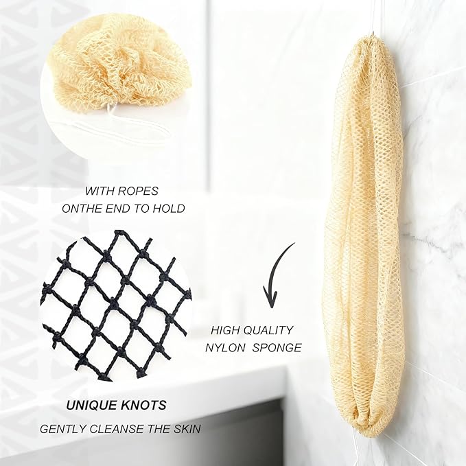 African Net Sponge Authentic, Loofah Exfoliating Body Scrubber Bath Sponge, African Exfoliating Net Sponge Back Scrubber Washcloth for Shower, Body Care Bathing Accessories (Beige)