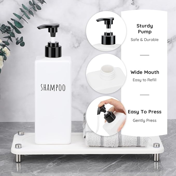 Segbeauty Refillable Shampoo and Conditioner Bottles Set, 6 Pack Empty Plastic Square Shower Bottle, 16.9oz 500ml Bathroom Soap Dispenser for Body Wash, Shampoo Containers for Shower Bathroom Kitchen
