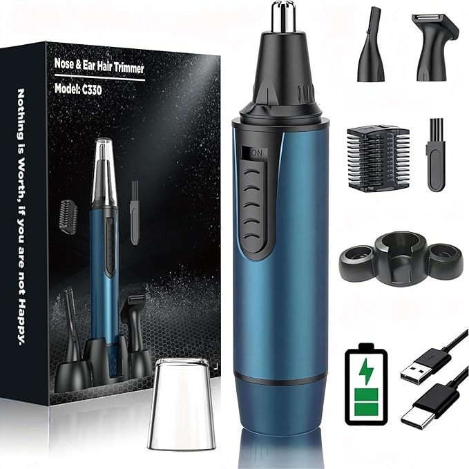 AREYZIN Nose Hair Trimmer for Men,2025 Professional 3 in 1 Painless Rechargeable Ear and Nose Trimmer,IPX7 Waterproof Eyebrow Facial Hair Trimmer Body Grooming Kit Dual Edge Blades