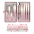 Manicure Set 10 in 1 Stainless Steel Nail Clippers Scissors Tweezers Grooming Kit with Travel Case (Pink)