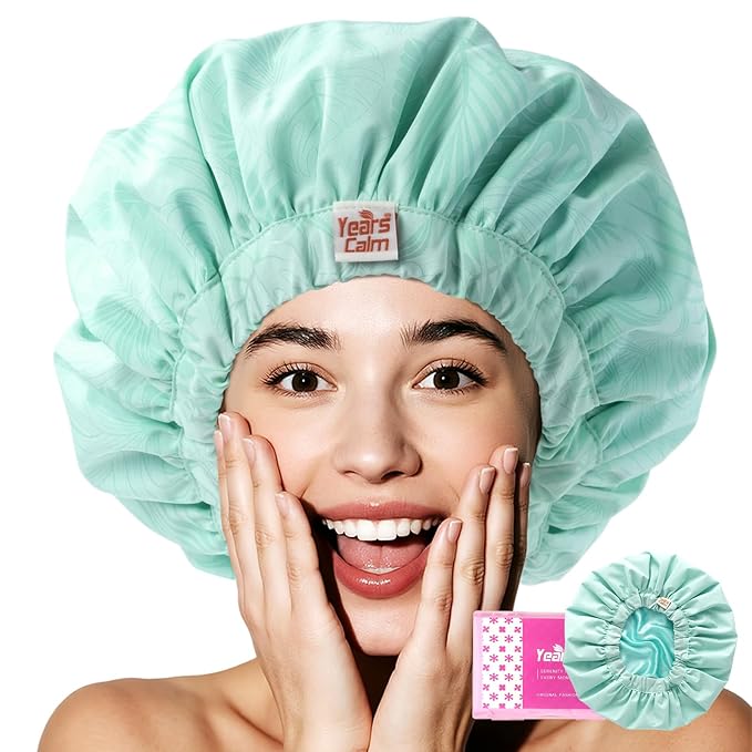 Years Calm Luxury Shower Cap for Women, Color Changing Shower Cap Reusable Waterproof, Flexi Satin Lined, Stylish Hair Cap for Shower, Washable Elastic Band Bath Cap for Long Hair, Braids (Aqua)