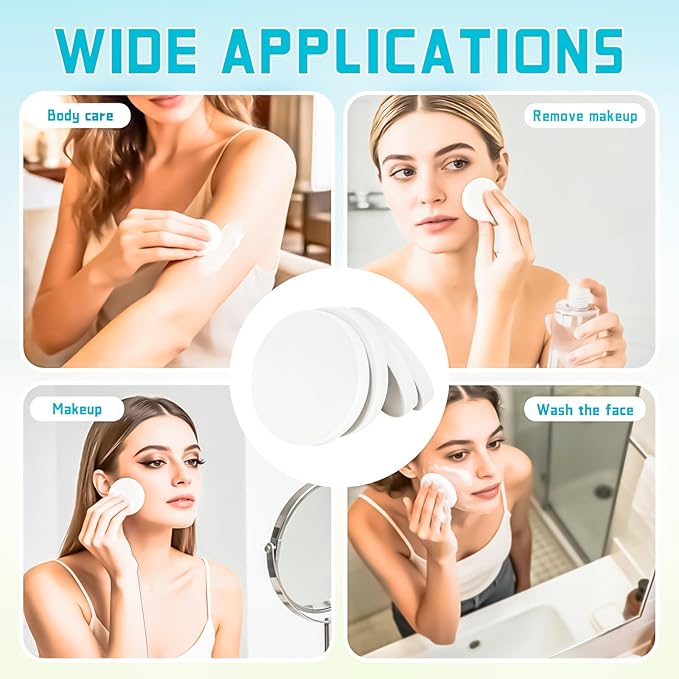 MotBach 200 PCS White Round Makeup Sponge, Cosmetic Sponge Round Foam Pad Eye Facial Powder Puff, Beauty Makeup Foundation Powder Blender for Women Lady All Skin Types Wet and Dry Dual Use