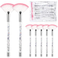 Nuenen 12 Pcs Soft Fan Facial Brushes Mask Acid Applicator Brush for Mud Cream Blush Makeup Peel Glycolic Multi Use Cosmetic Tools with Glitter Quicksand Handle and Pouch(Silver)