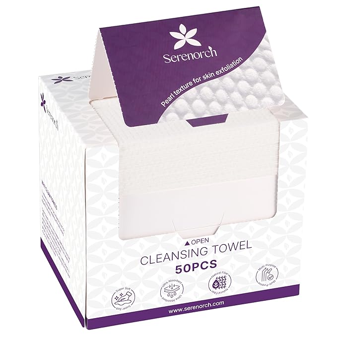 Disposable Face Towels XL 50 Count, Pearl Texture Facial Tissues for Deep Cleansing, Ultra Thick Makeup Remover Dry Wipes, Lint Free Cotton Tissue for Sensitive Skin