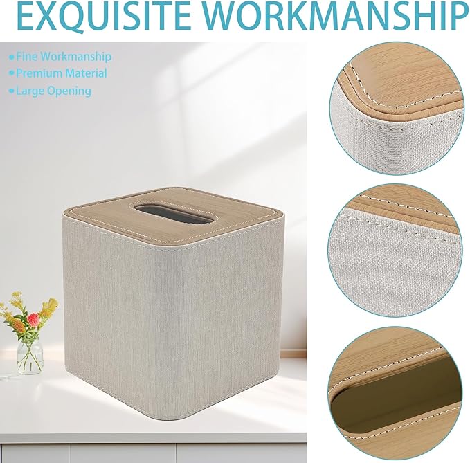Tissue Box Cover Holder Square Tissue Box with Magnetic Closure Decorative PU Leather Cube Facial Tissue Box Cover for Bathroom Vanity Office