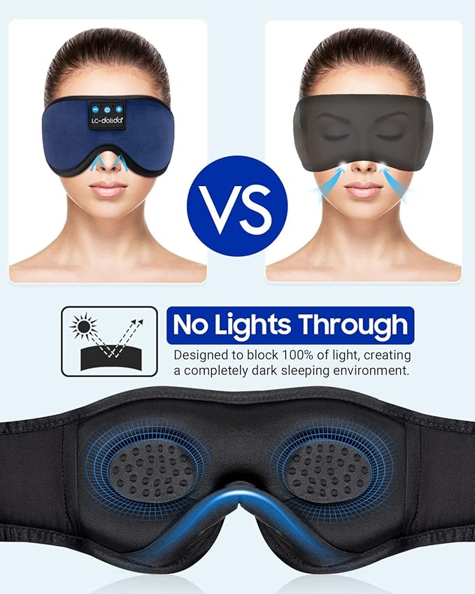 LC-dolida Sleeping Headphones Eye Mask, Sleep Mask with Bluetooth Headphones 3D Eye Mask Wireless Music Cotton Sleep Cover for Side Sleepers Nap Insomnia Air Travel Meditation Gifts for Unisex