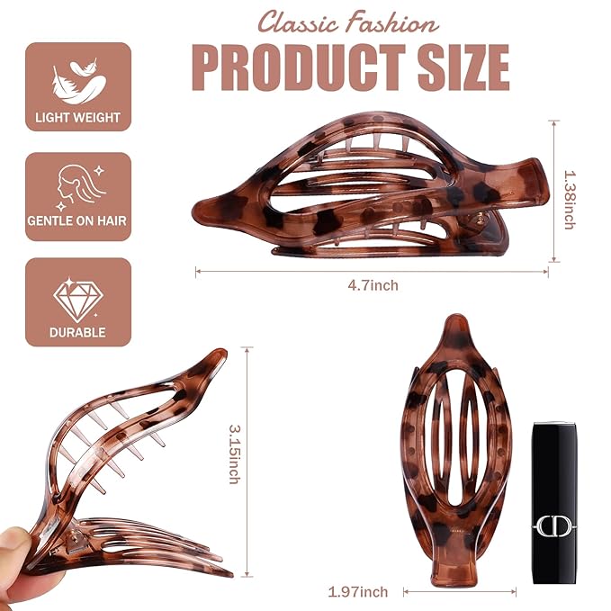 Flat Hair Clips for Women - 6 PCS French Flat Claw Clips Medium Hair Clips for Girls Large Hair Claw Clips for Thick or Thin Hair Strong Hold No Slip Hair Accessories for women (Transparent)