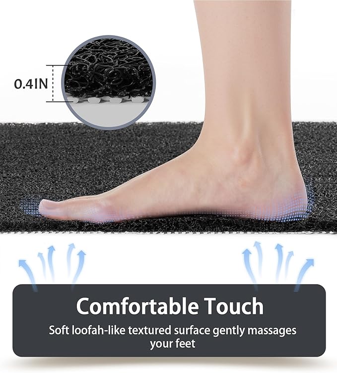 Mecko Non Slip Shower Mats, 16x40 Inch, Anti-Slip Bathtub Mats with Suction Cups for Bathroom, Foot Scrubber Loofah Bath Mats for Shower, Quick Drying Shower Stall Mats for Wet Areas (Black)