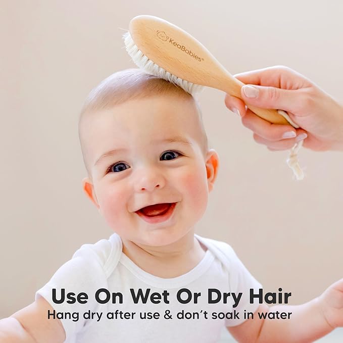 Wooden Baby Hair Brush - Cradle Cap Baby Brush with Soft Goat Bristles, Perfect Gentle Scalp Newborn Comb for Infant, Girls, Boys, Bath Essentials (Walnut, Regular)