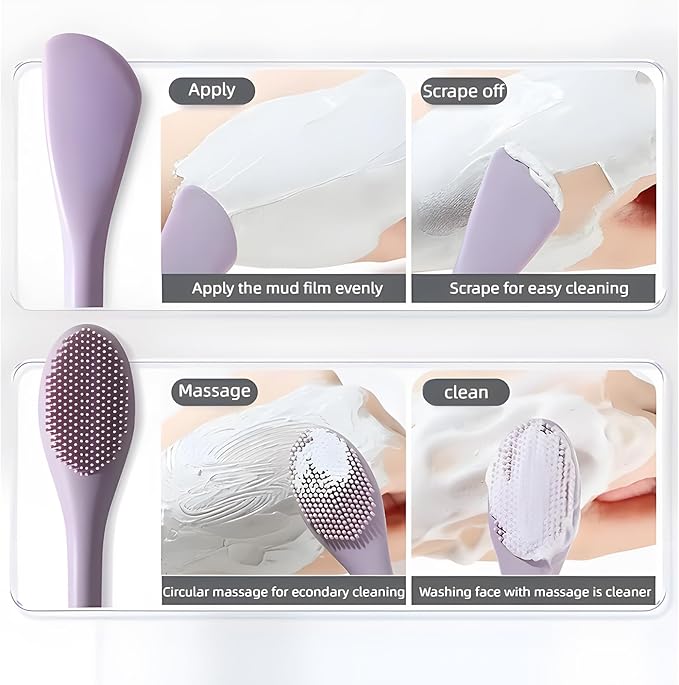 Silicone Facial Mask Applicator Face Masks Skincare Brush Facial Scrubber Double-Head Lotion Spatula Scoop for Makeup,Foundation,Cream,Lotion,Moisturizer,Gel,Peel,Mud Masks (Grey+Pink)