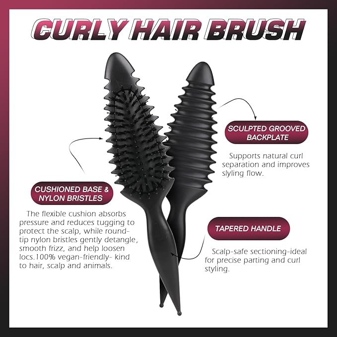 Candy Brush Curl Defining Hair Brush for Effortlessly Detangling Shaping and Styling Curls, Curl Brushes with EdgeLift for All Wet or Dry Hair Types for Women and Girl, Reduce Pulling and Frizzing