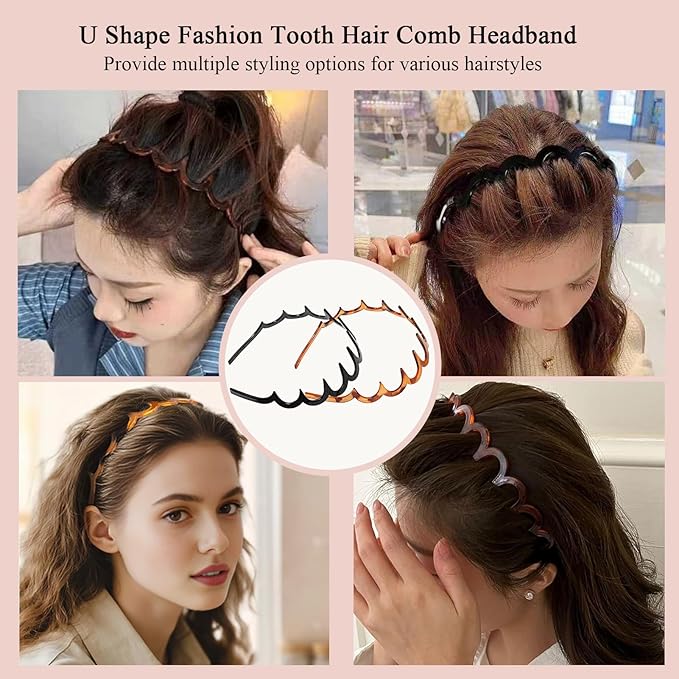 6Pcs U Shape Fashion Tooth Hair Comb Headband,High Cranium Headbands for Women's Hair, Reversible Korean Headbands with Teeth ﻿ (Mix 6Pcs, M)