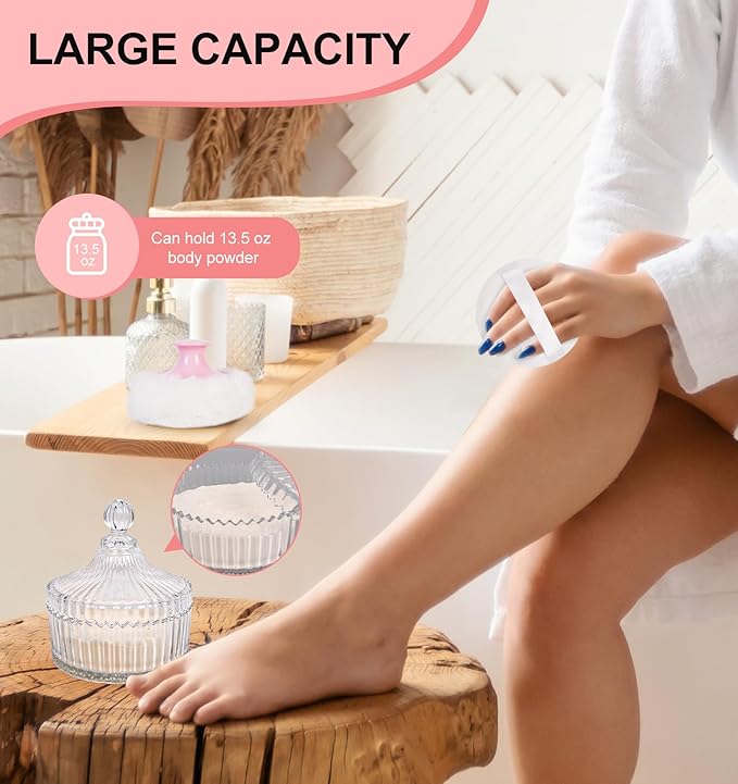 LAKIRA Extra Large Body Powder Puff and Container, 5.35" Body Container with 3.93" Powder Puff, for Baby Women's Loose Dusting Powder (5.35" Pure)