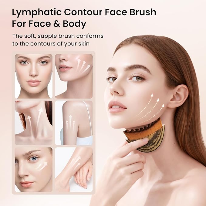 Lymphatic Facial Contour Brush - Lift, Sculpt & Depuff for Glowing Skin - Boost Product Absorption - 1 Piece Face Massage Tool
