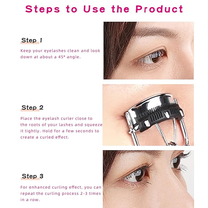 Pinkiou Eyelash Curlers with Comb and Eyelash Separator Set Professional Lash Curler with Built-in Comb Ergonomic Heart-Shaped Handle and Eyelash Comb Tool for Daily Makeup