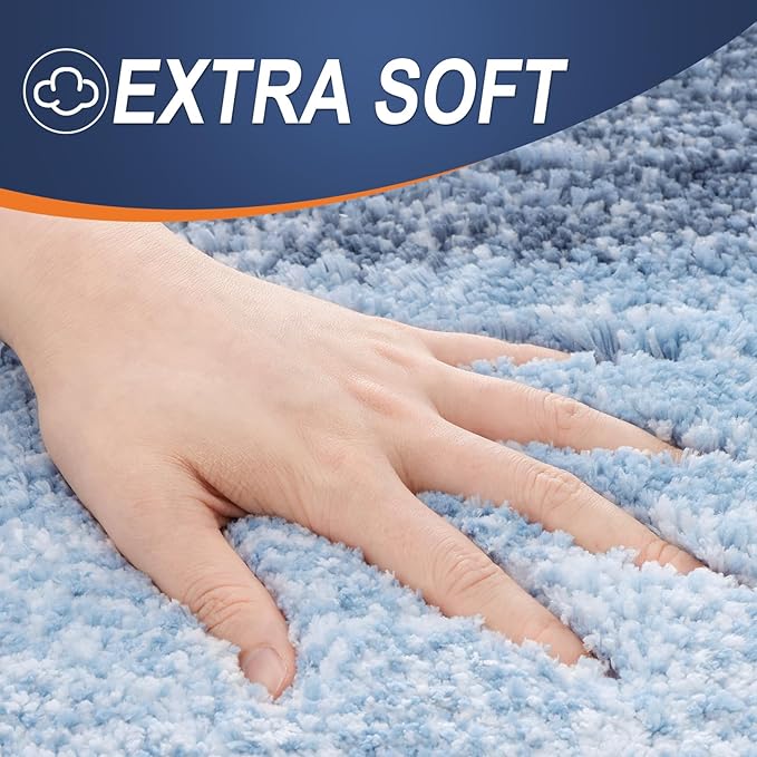 OLANLY Bathroom Rugs Sets 3 Piece, Soft Absorbent Microfiber Bath Mats and U-Shaped Contour Toilet Rug, Plush Shaggy Bath Mat Set for Bathroom (30"x20"+24"x16"+24"x20", Blue)