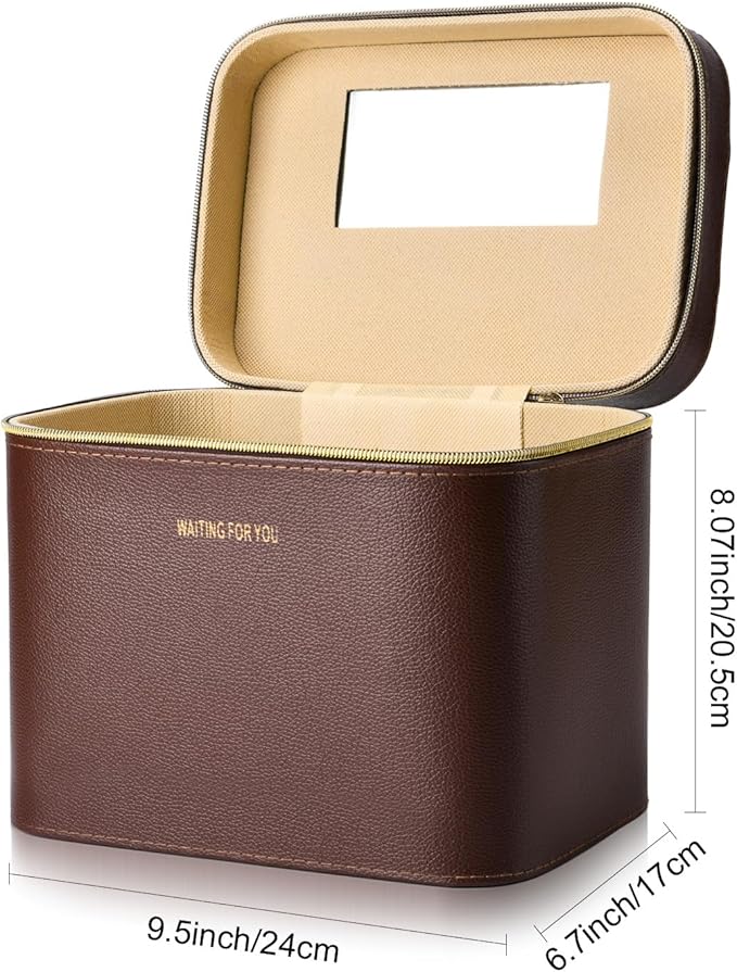 Luxury Hard white makeup box, Portable leather hard cosmetic case with mirror, Sturdy train case make up box for women adults. (Monolayer - white