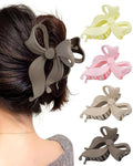 Mesovor 4 Pack Cute Bow Claw Clip for Women, Nonslip Large Matte Strong Hold Bows Hair Clips for Thin and Thick Hair | Chic Hair Styling Accessories (4.1" Khaki, Brown, Beige, Pink)