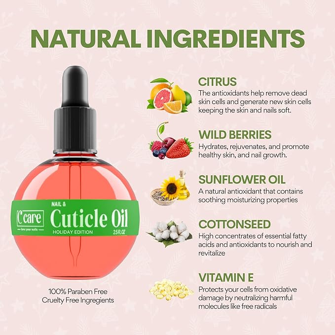 C CARE Holiday Special Cuticle Oil for Nails - Instantly Repairs Miosturizes & Hydrates - Nail Oil Cuticle Softener - 2.5 Oz
