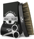 Beard Brush for Men with Beard & Mustache Comb Set, Beard Grooming & Care Kit, Natural Boar Bristle Brush, Dual Action Wood Comb, Stainless Steel Scissors, and Travel Bag, Great Fathers Day, Dad Gifts