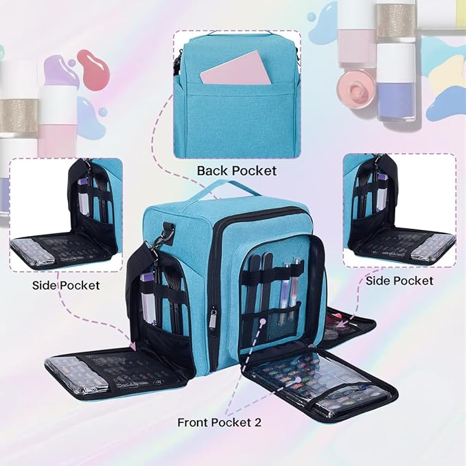 Nail Polish Organizer Holds 60 Bottles and a Nail Lamp,Portable Travel Case with 2 Removable Bags and Tools Storage Pockets Green